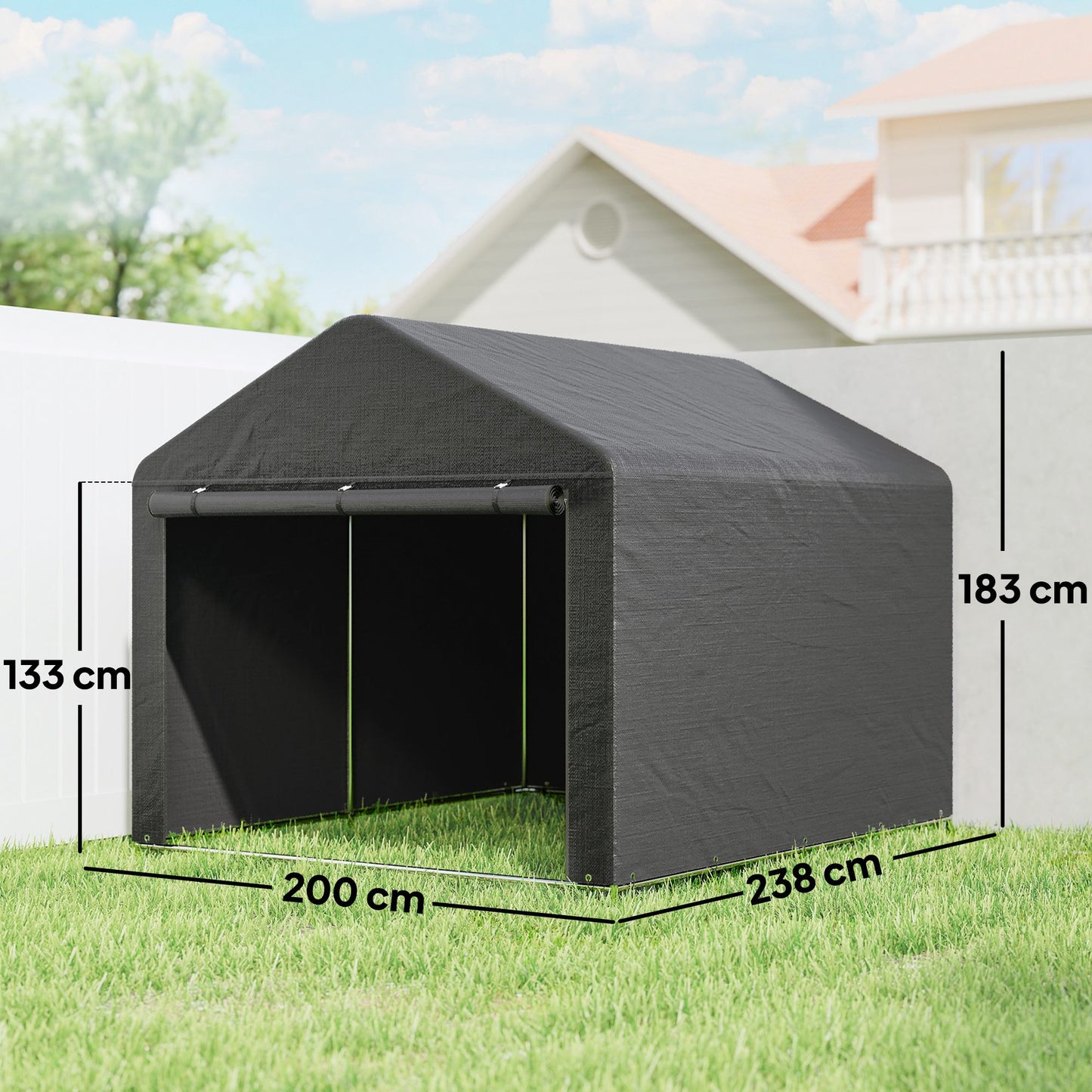 Outsunny Outdoor Garden Bike Storage Shed With Waterproof Roll Up Zipper Door And Galvanised Metal Frame Dark Grey