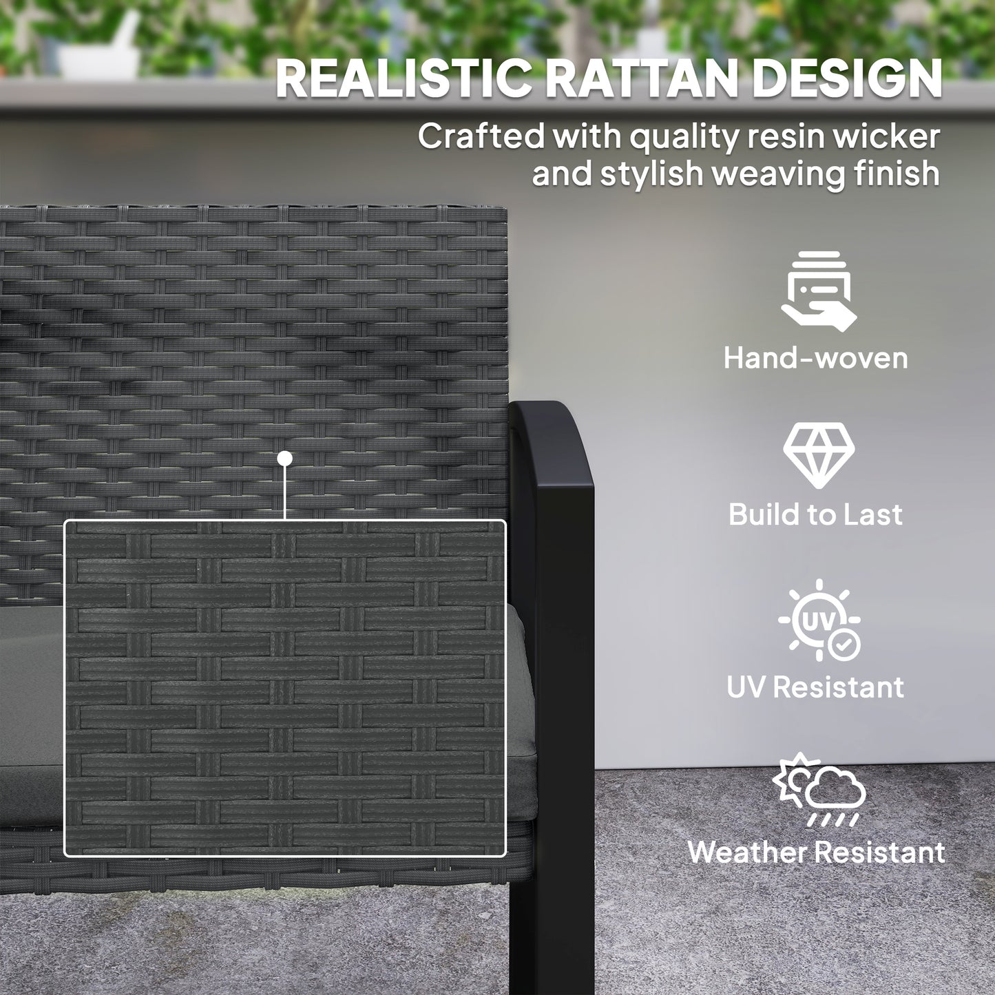 Outsunny Two Seater Rattan Garden Bench with Cushioned Seat and Light Grey Finish