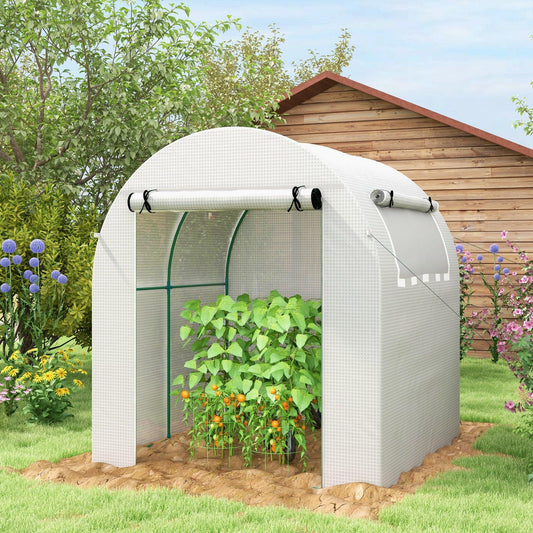 Outsunny Walk in Polytunnel Greenhouse, Green House for Garden with Roll-up Window and Door, 1.8 x 1.8 x 2 m, White - ALL4U RETAILER LTD