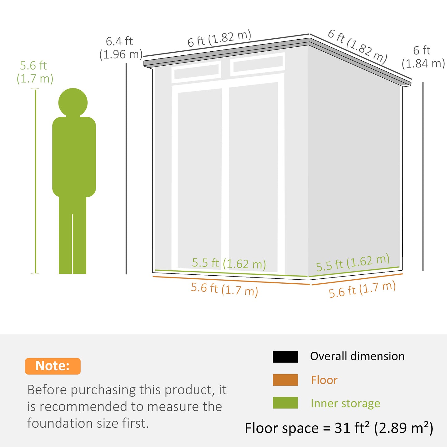 Outsunny 6x6 ft Plastic Garden Shed Wood Effect Outdoor Storage With Floor Windows Ventilation Lockable Doors Dark Grey