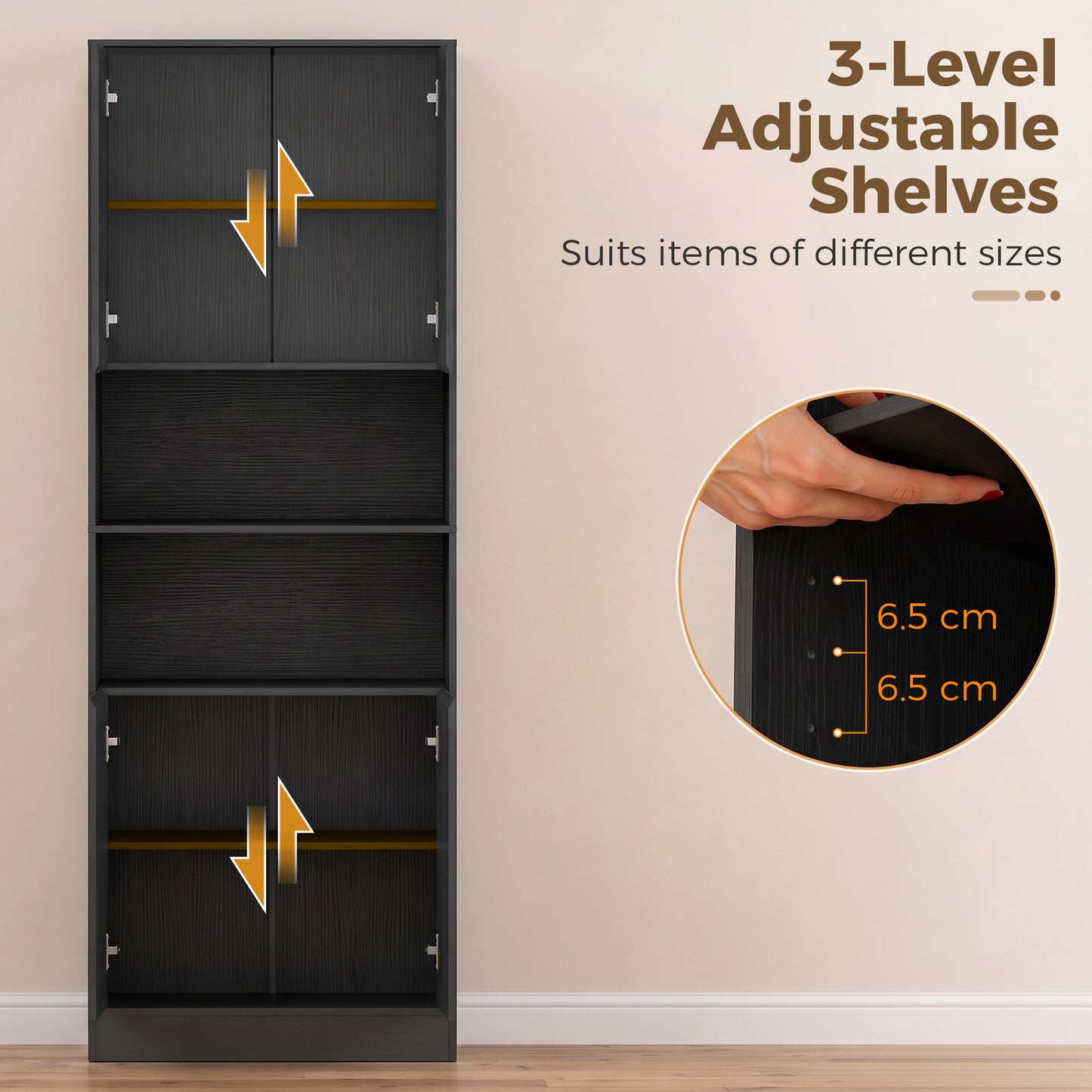 HOMCOM 170 cm Kitchen Pantry Cabinet Freestanding Storage Cabinet With Soft Close Hinges Black Wood Effect