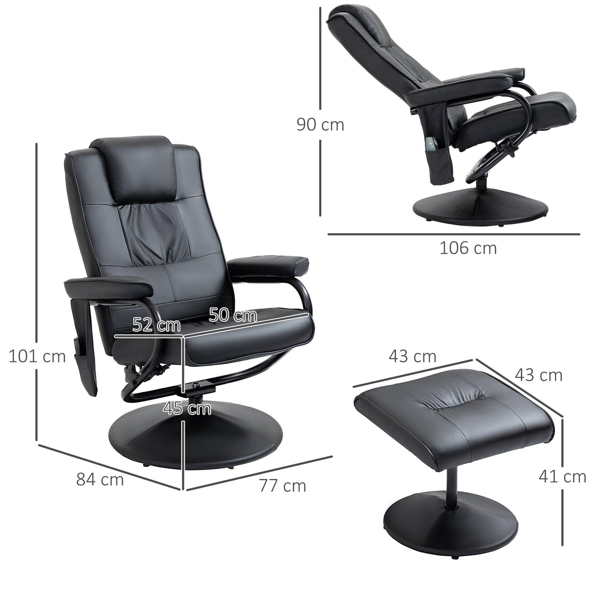 HOMCOM Massage Recliner Chair Cushioned Ottoman 10 Point Vibration Black - ALL4U RETAILER LTD