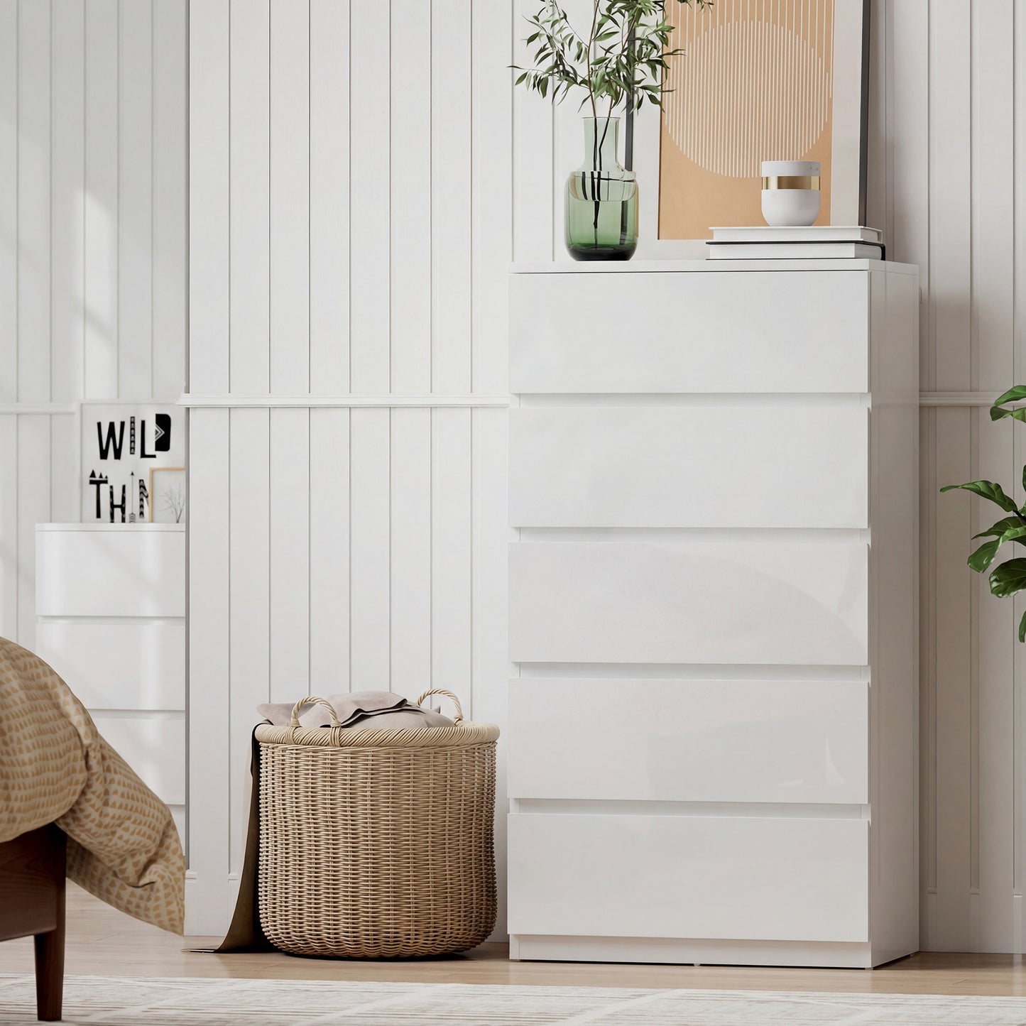 HOMCOM Five Drawer Chest of Drawers Modern Dresser Storage Cabinet for Bedroom Organization