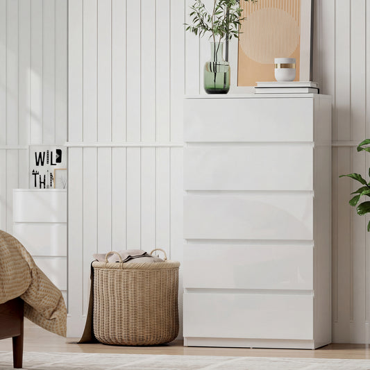 HOMCOM Five Drawer Chest of Drawers Modern Dresser Storage Cabinet for Bedroom Organization