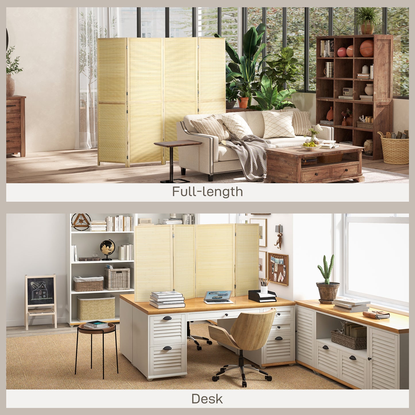 HOMCOM Room Divider Freestanding Privacy Screen 4 Panel Folding 180 x 180cm Natural Bamboo