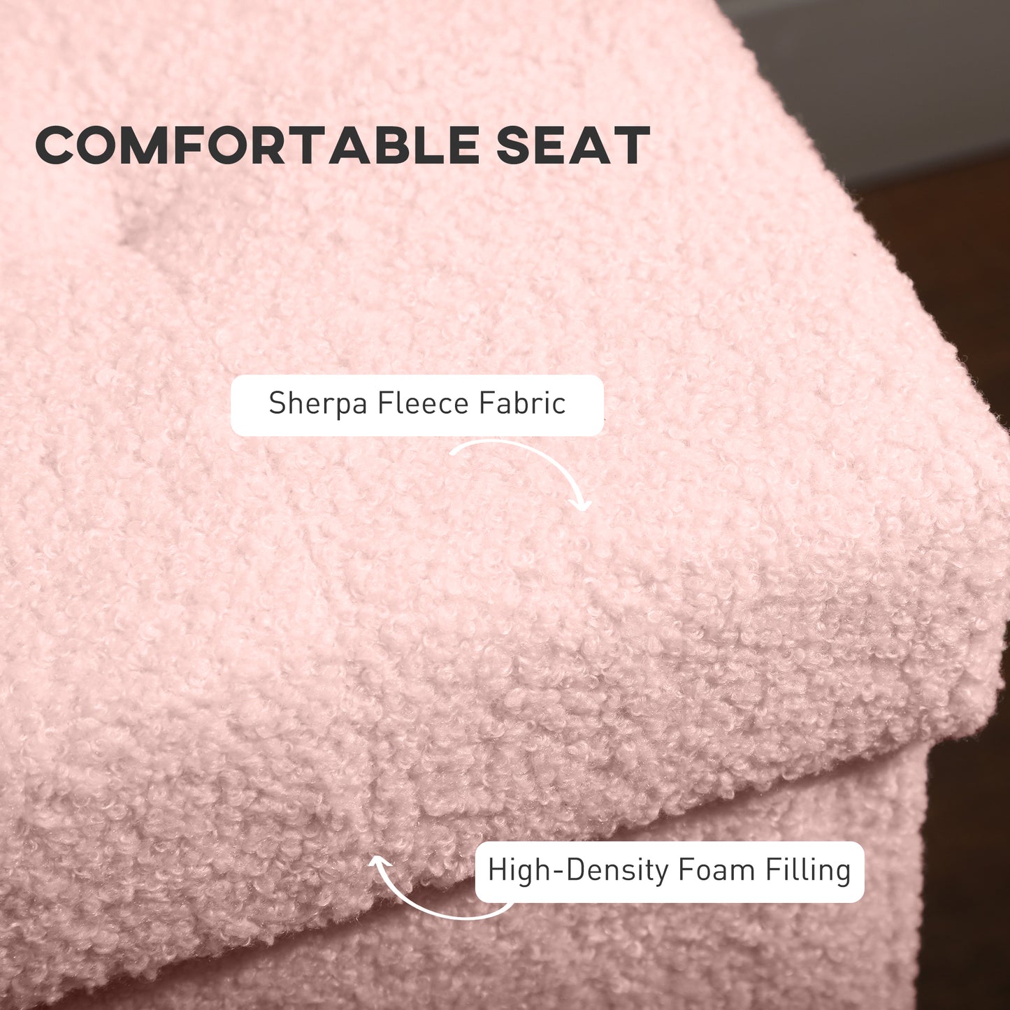 HOMCOM Foldable Sherpa Fleece Storage Ottoman Pink with High Density Foam Soft Touch Upholstery for Small Spaces