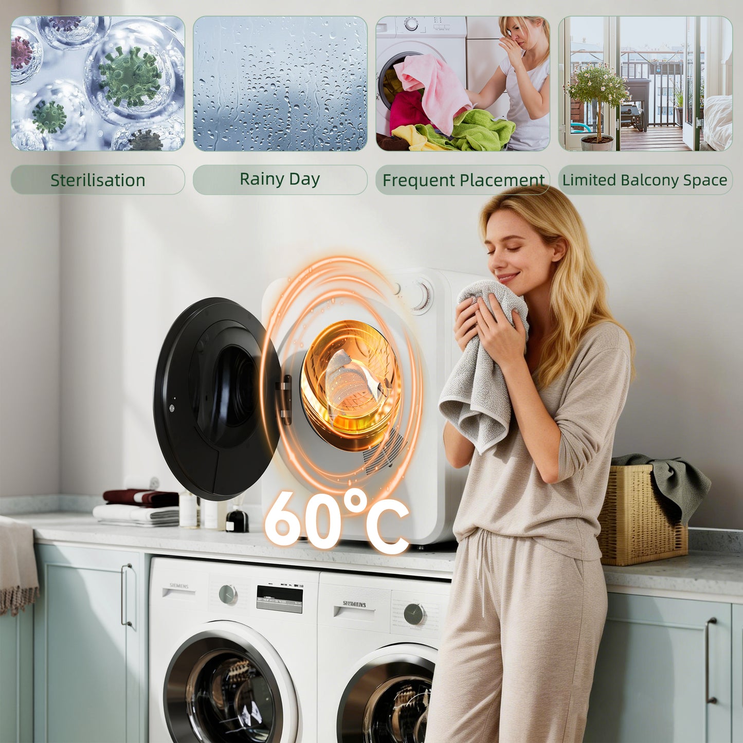 HOMCOM 4Kg Front Load Portable Laundry Dryer With Two Power Modes 400W 800W White