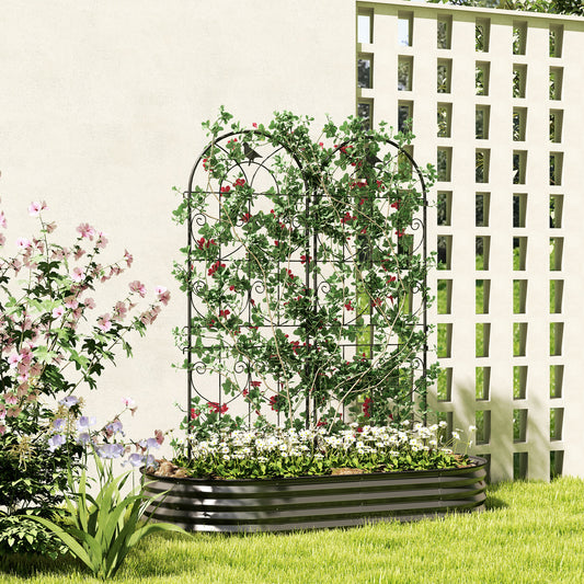 Outsunny Set Of 2 Garden Trellis Panels For Climbing Plants 150 X 50 Cm Weatherproof Powder Coated Metal Bird Motif