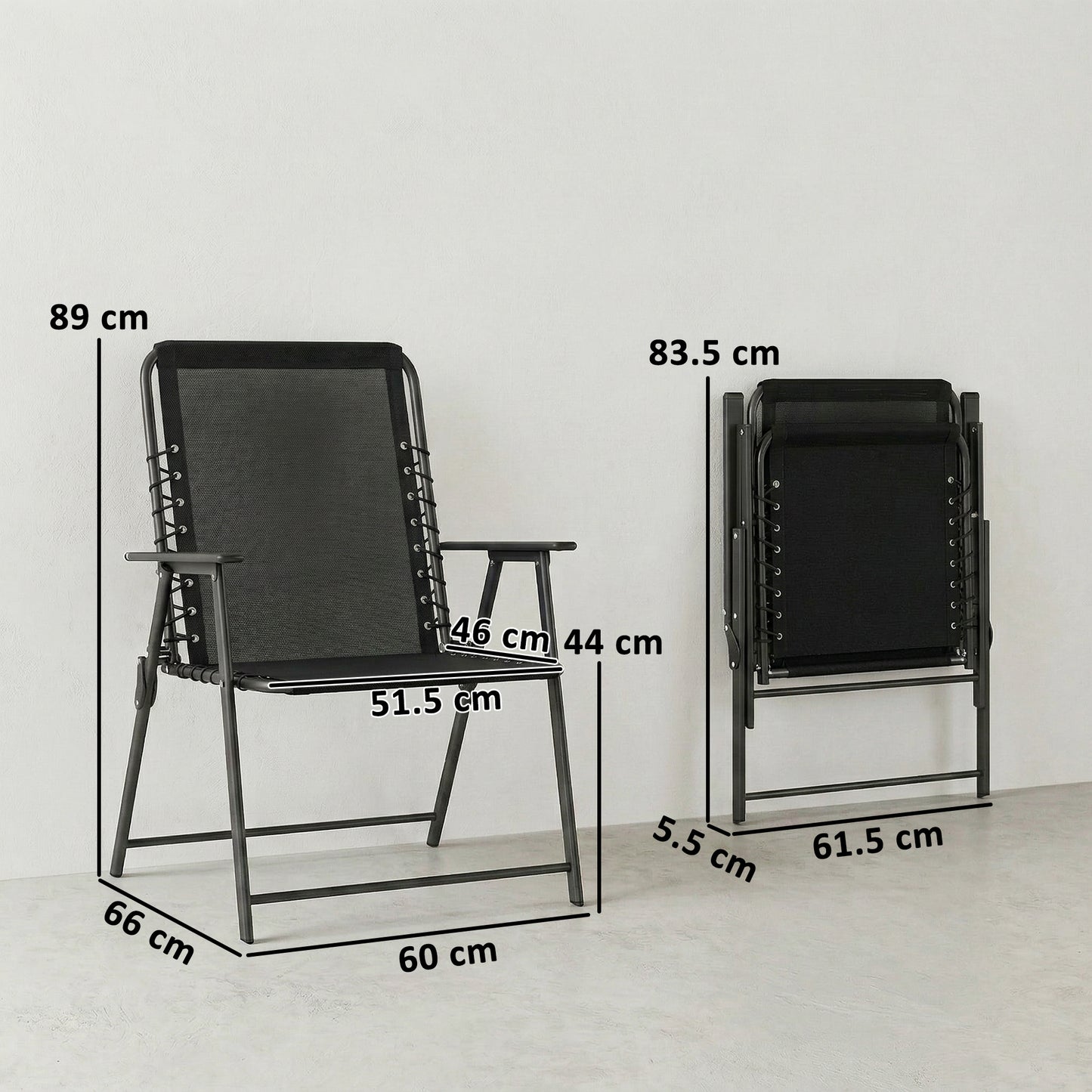 Outsunny Folding Garden Chairs Set of 4 Outdoor Dining Chairs with Wide Texteline Seat High Back and Armrests Black