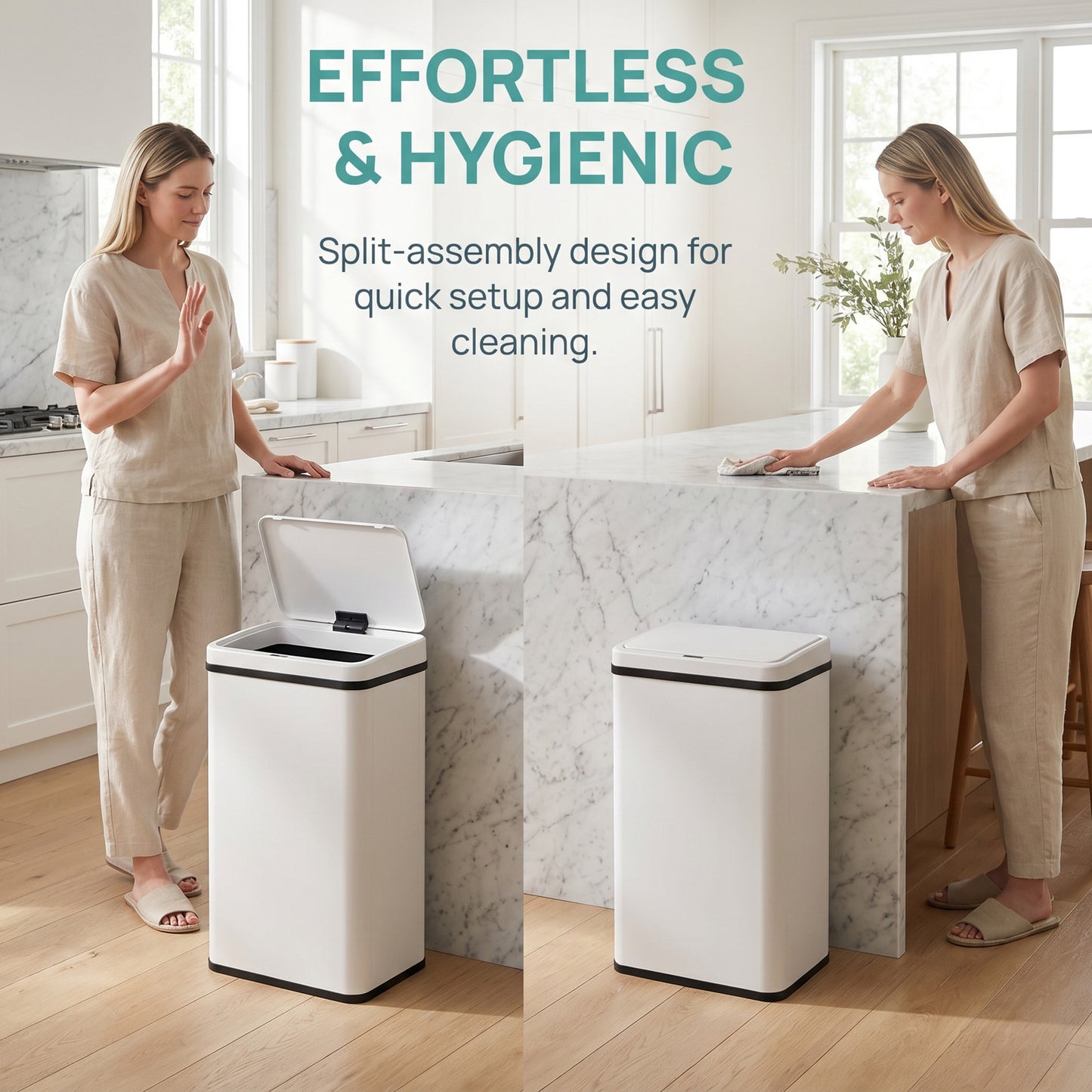 HOMCOM 50L Sensor Bin With Soft Close Lid Stainless Steel Automatic Touchless Motion Sensor Kitchen Bin White