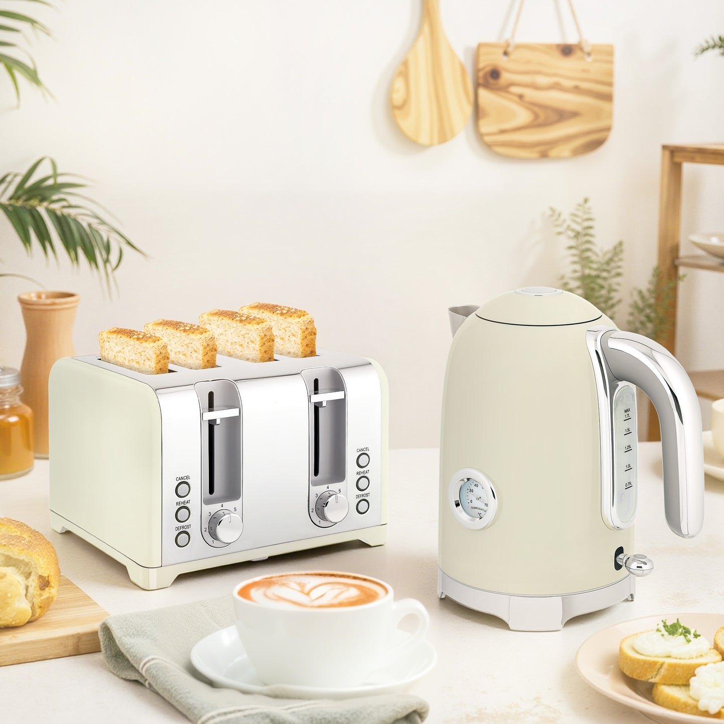 HOMCOM Retro 3000W Kettle And Toaster Set Grey With One Point Seven Liter Capacity And Classic Curved Design