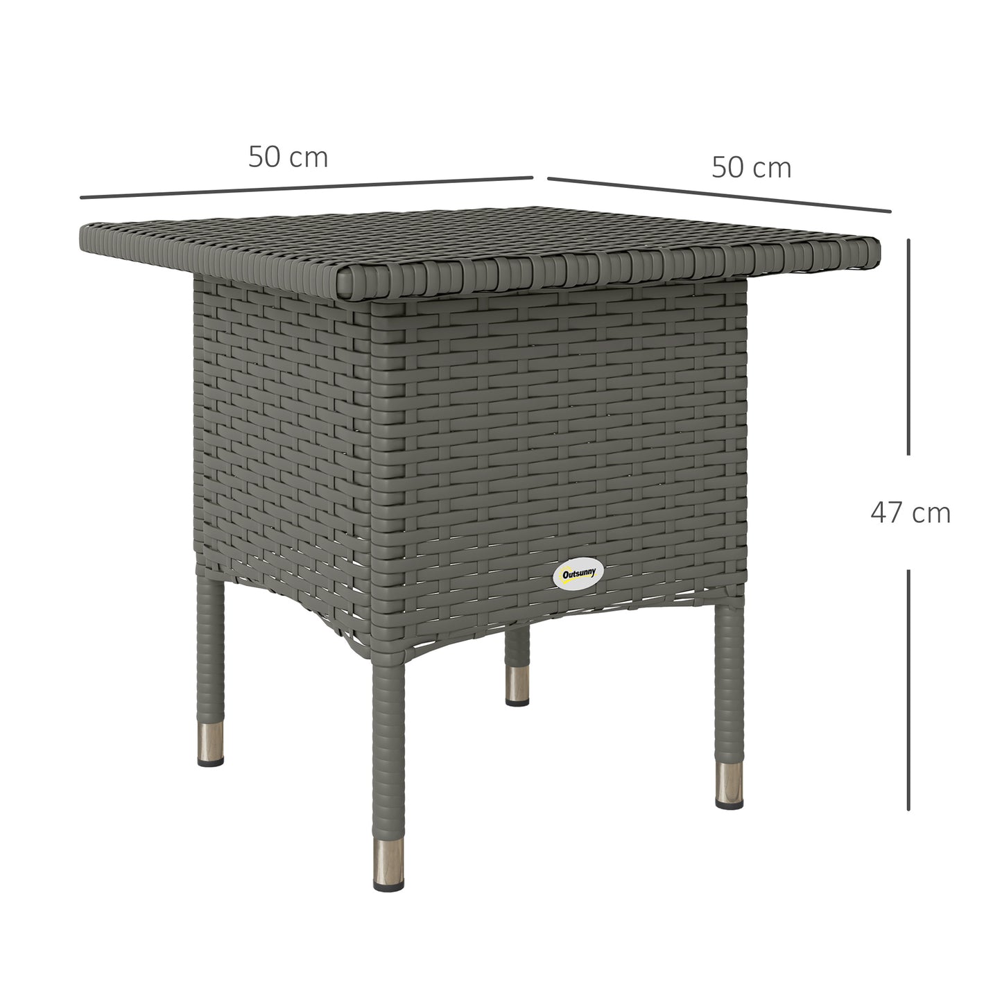 Outsunny Rattan Side Table Outdoor Coffee Table With Full Woven Top And Plastic Board Underneath For Patio Garden Grey
