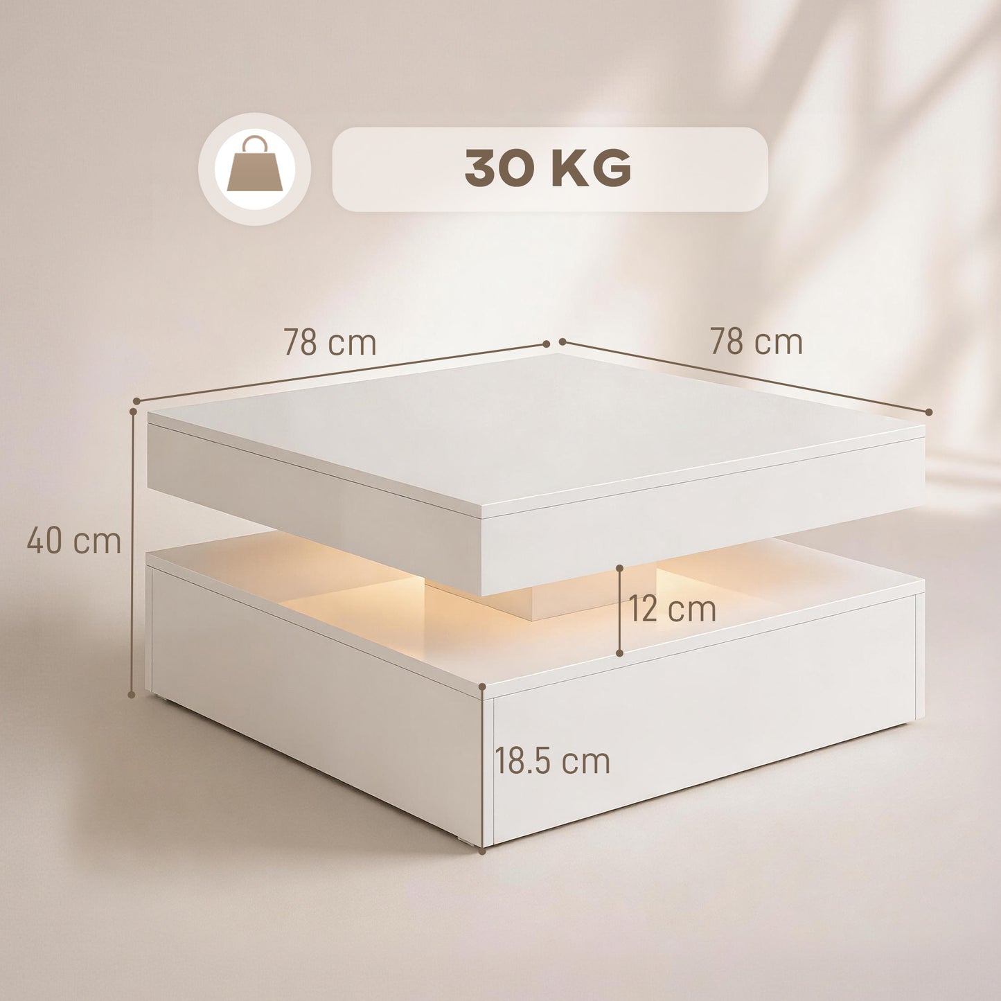 HOMCOM LED Coffee Table With Storage And RGB Lighting, 2-Tier Modern Centre Table With Open Shelf, Remote