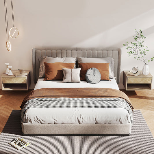HOMCOM Floating Bedside Tables Set of Two in Natural Wood Finish with Drawer and Open Shelf