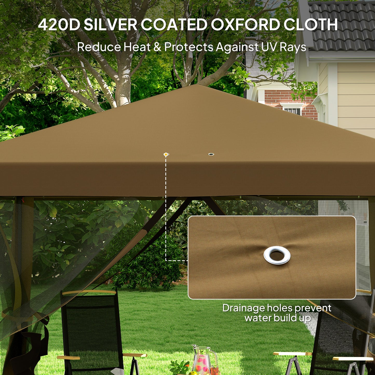 Outsunny 3x3m Pop Up Gazebo With 420D Canopy, Removable Mesh Sidewalls, Carry Bag, Garden Patio Outdoor Khaki