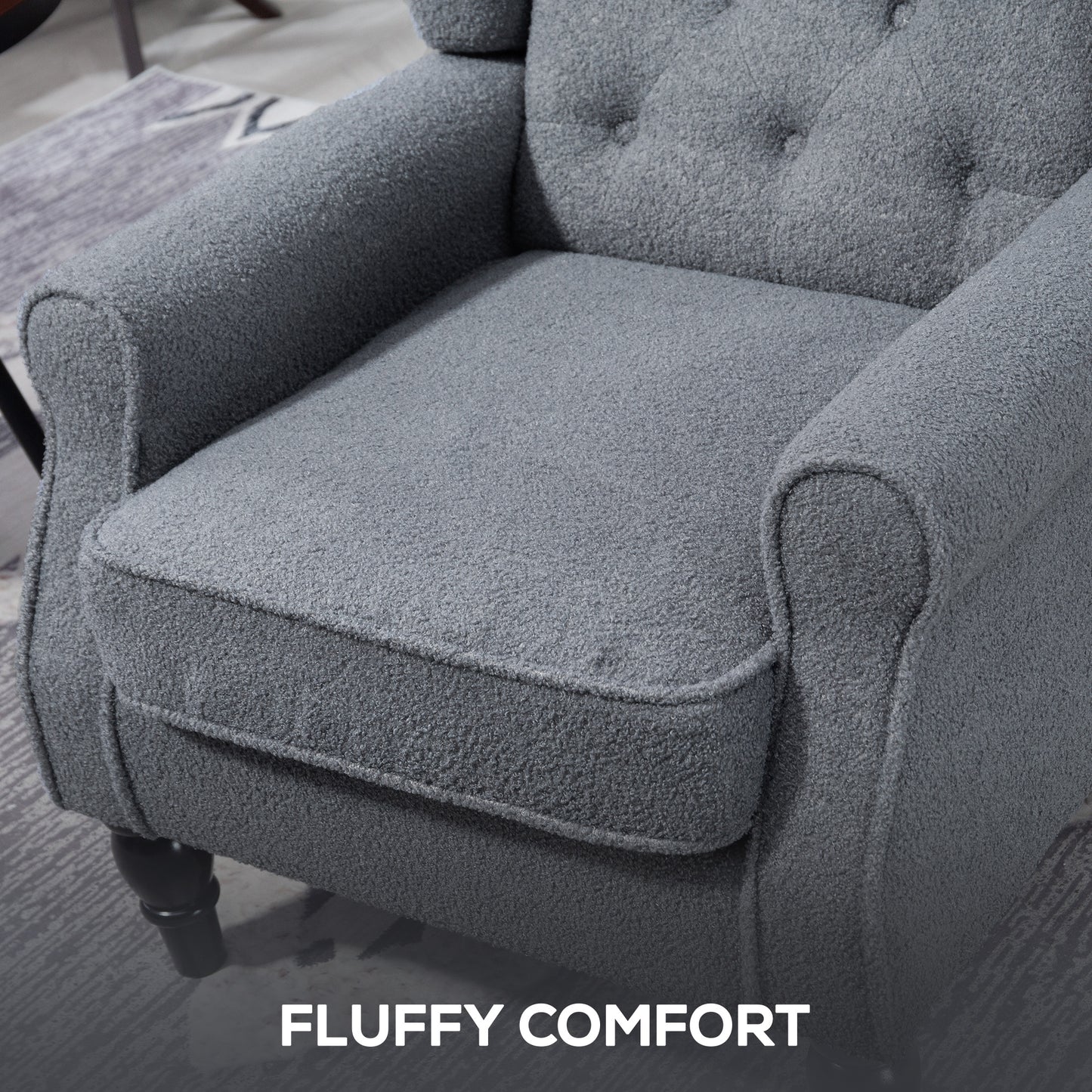 HOMCOM Wingback Accent Chair Retro Upholstered Button Tufted Occasional Chair For Living Room And Bedroom Grey