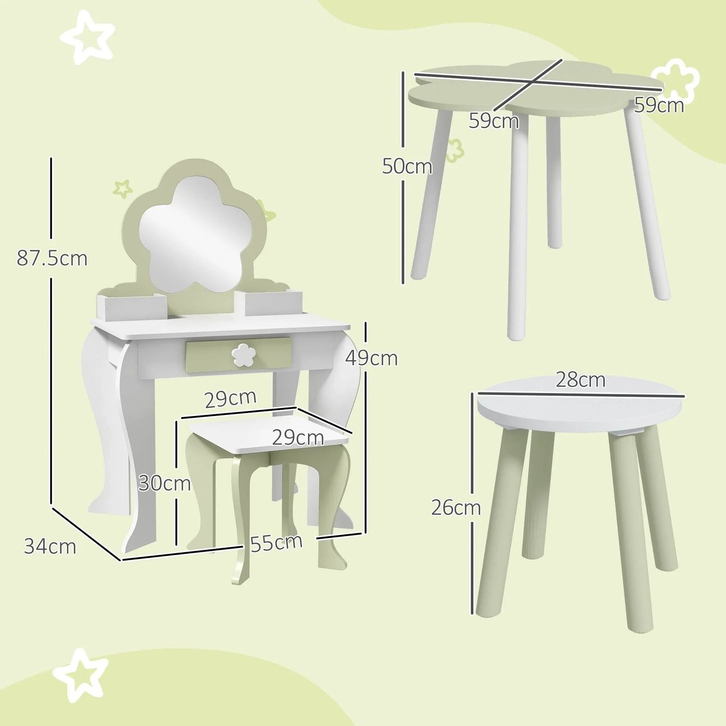 ZONEKIZ Kids 5-Piece Furniture Set with Flower Design for Ages 3-6, Colorful & Durable - ALL4U RETAILER LTD