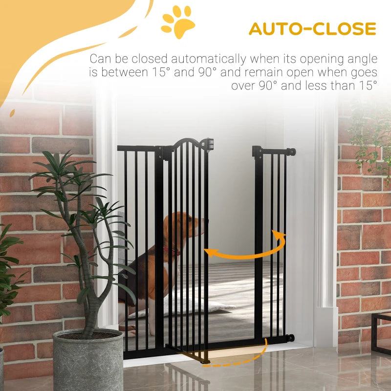 PawHut 74-100cm Adjustable Metal Pet Gate Safety Barrier with Auto-Close Door - Black - ALL4U RETAILER LTD