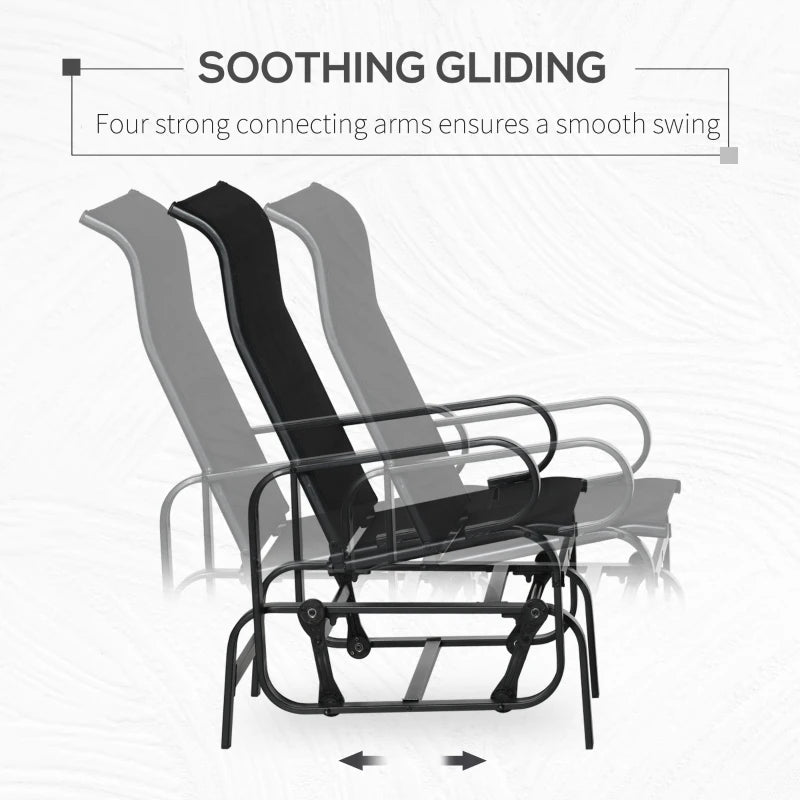 Outsunny Outdoor Gliding Rocking Chair w/ Metal Frame for Patio, Backyard, Black - ALL4U RETAILER LTD