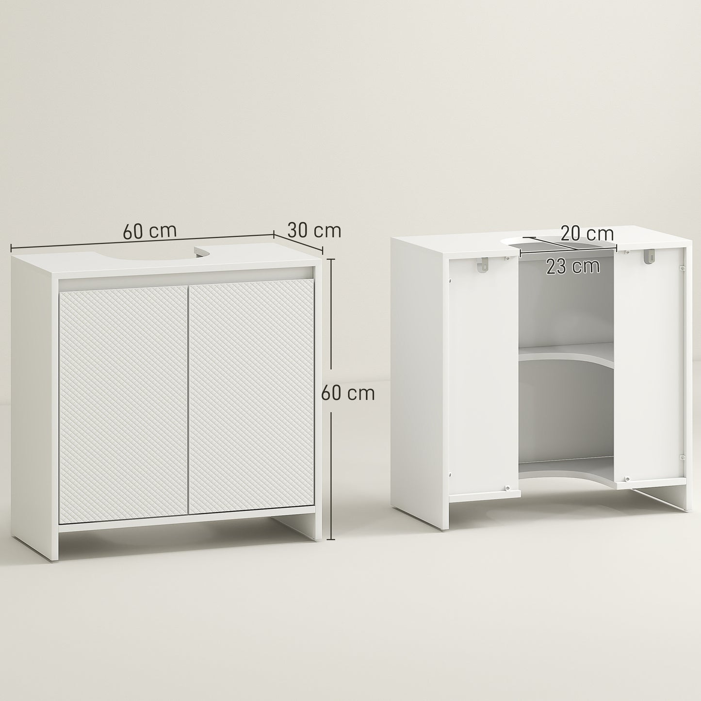 HOMCOM Freestanding Under Sink Cabinet For Bathroom With Two Doors And Shelf White Diamond Pattern Doors U Shaped Cutout