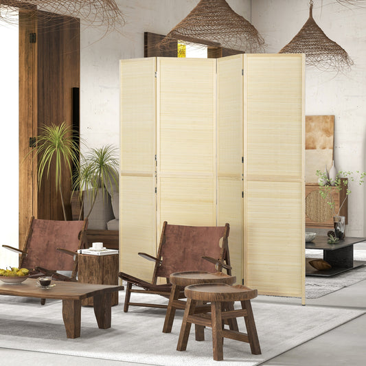 HOMCOM Room Divider Freestanding Privacy Screen 4 Panel Folding 180 x 180cm Natural Bamboo