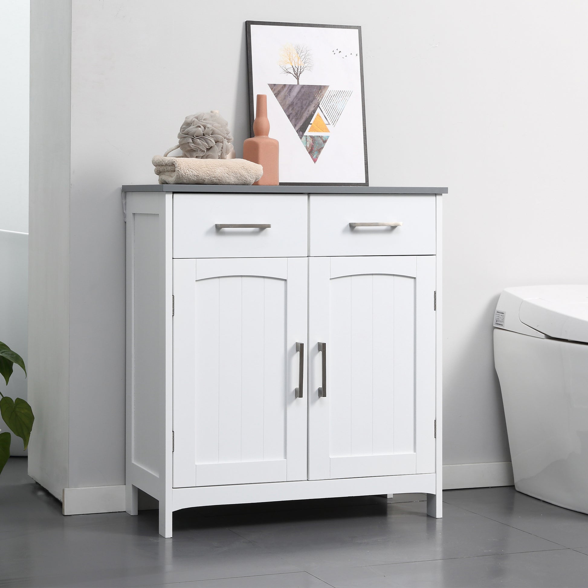 Kleankin Elegant White Freestanding Bathroom Storage Cabinet with Double Doors and Adjustable Shelf - ALL4U RETAILER LTD