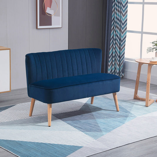 HOMCOM Modern Two Seater Sofa Foam Padding High Back Velvet Upholstery For Home Office Dark Blue