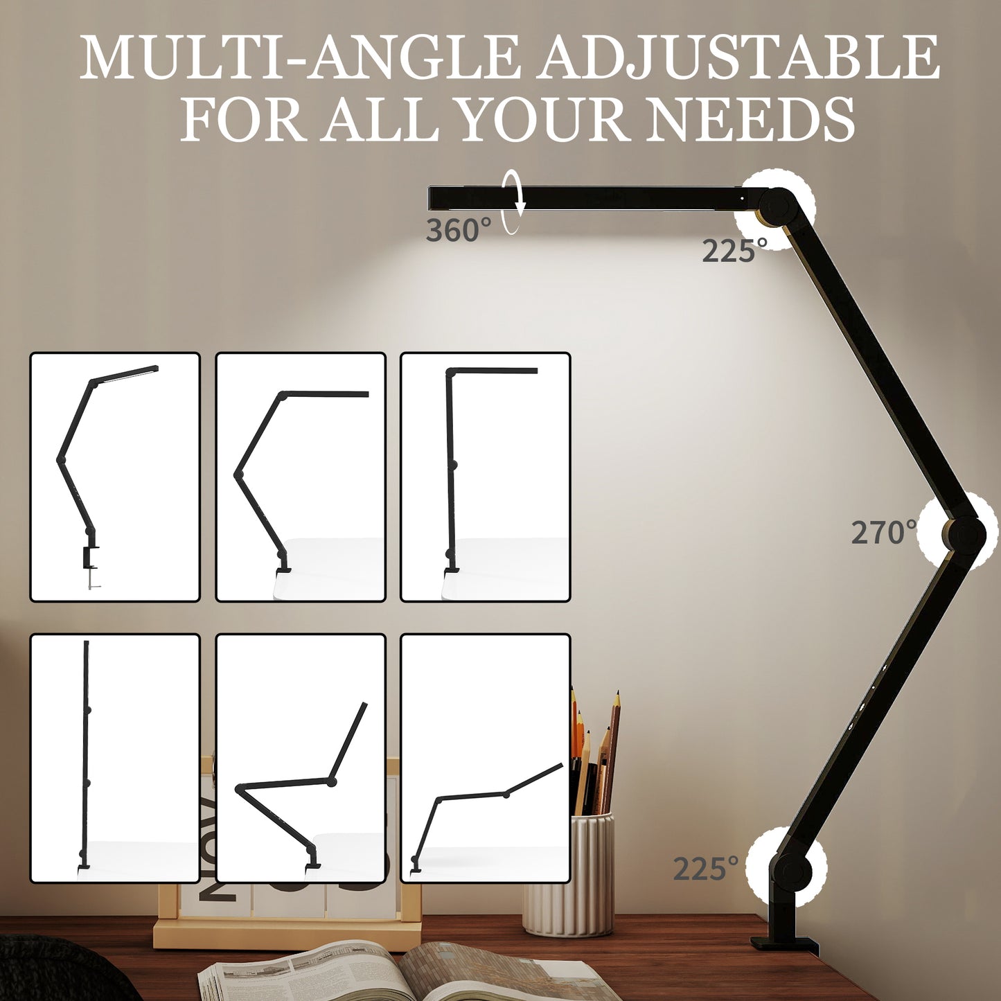 HOMCOM LED Desk Lamp With Clamp Swing Arm Dimmable Eye Caring Table Lamp Two Colour Modes Five Brightness Levels