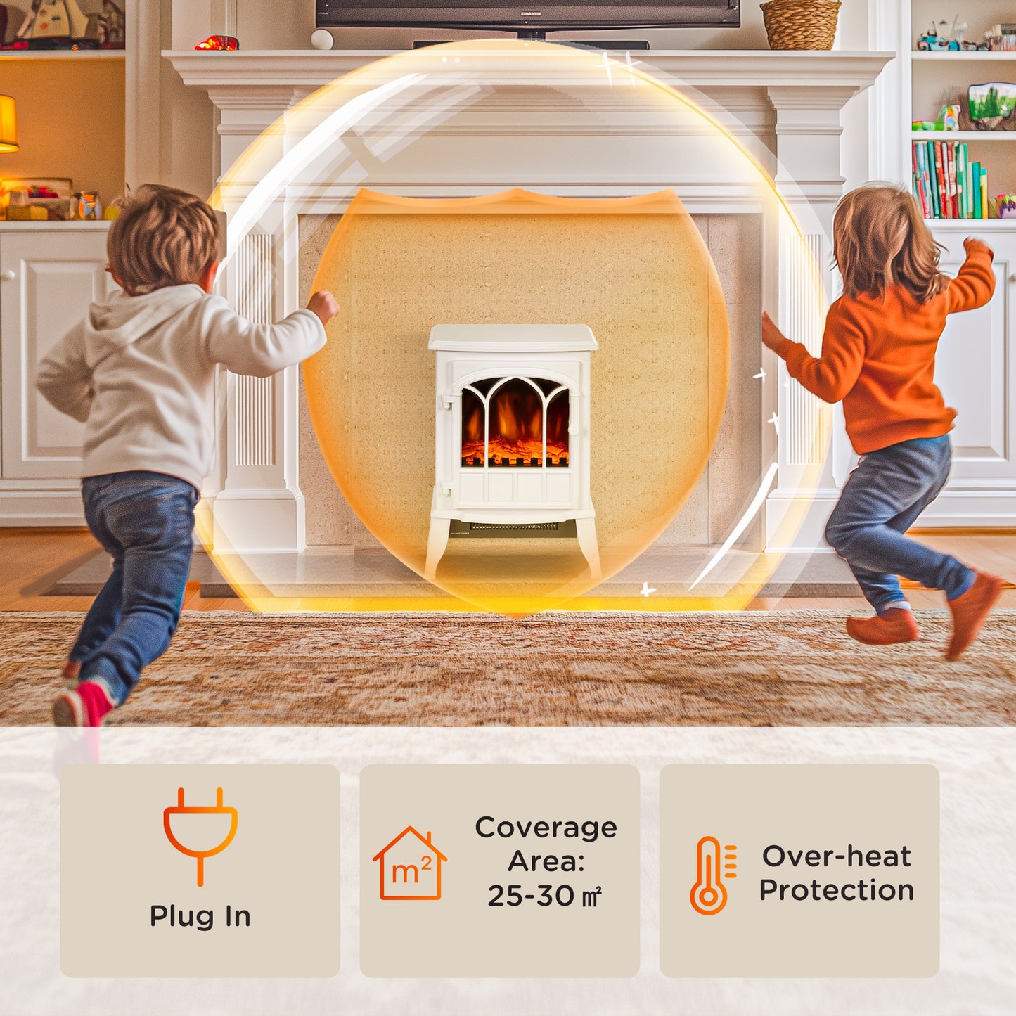 HOMCOM Freestanding Electric Fireplace With LED Flame Effect And Overheating Safety System 1000W/2000W White