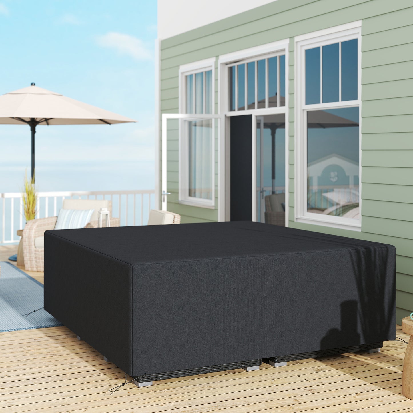 Outsunny 600D Oxford Outdoor Sofa Set Cover Waterproof UV Protection Rattan Lounger Cover 225L X 210W X 70H cm Black