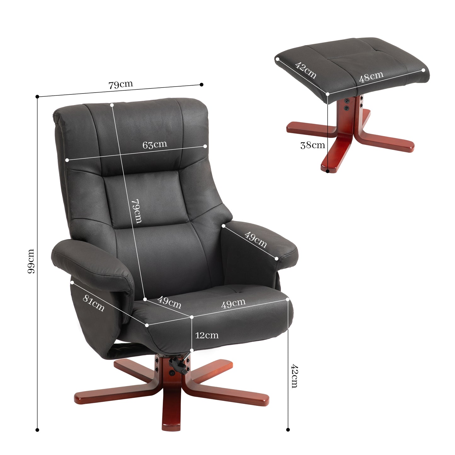 HOMCOM Black Faux Microfibre Leather Recliner and Footstool Set - Comfortable Manual Design