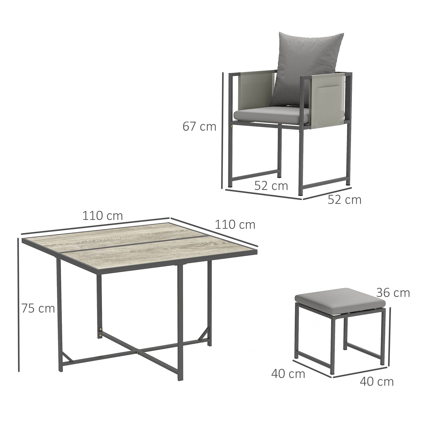 Outsunny Nine Piece Steel Frame Garden Dining Set With Cushions Grey Outdoor Furniture