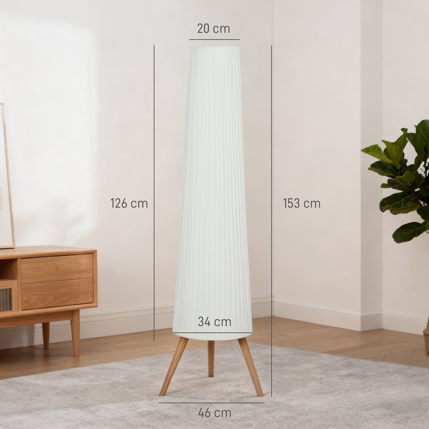 HOMCOM Dimmable Tripod Floor Lamp With Foot Switch Nordic Standing Lamp With Fabric Shade 153 Cm White And Natural