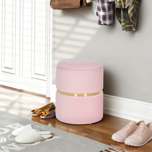 HOMCOM Velvet Feel Storage Ottoman Pink with Under Seat Storage MDF Frame Multifunctional