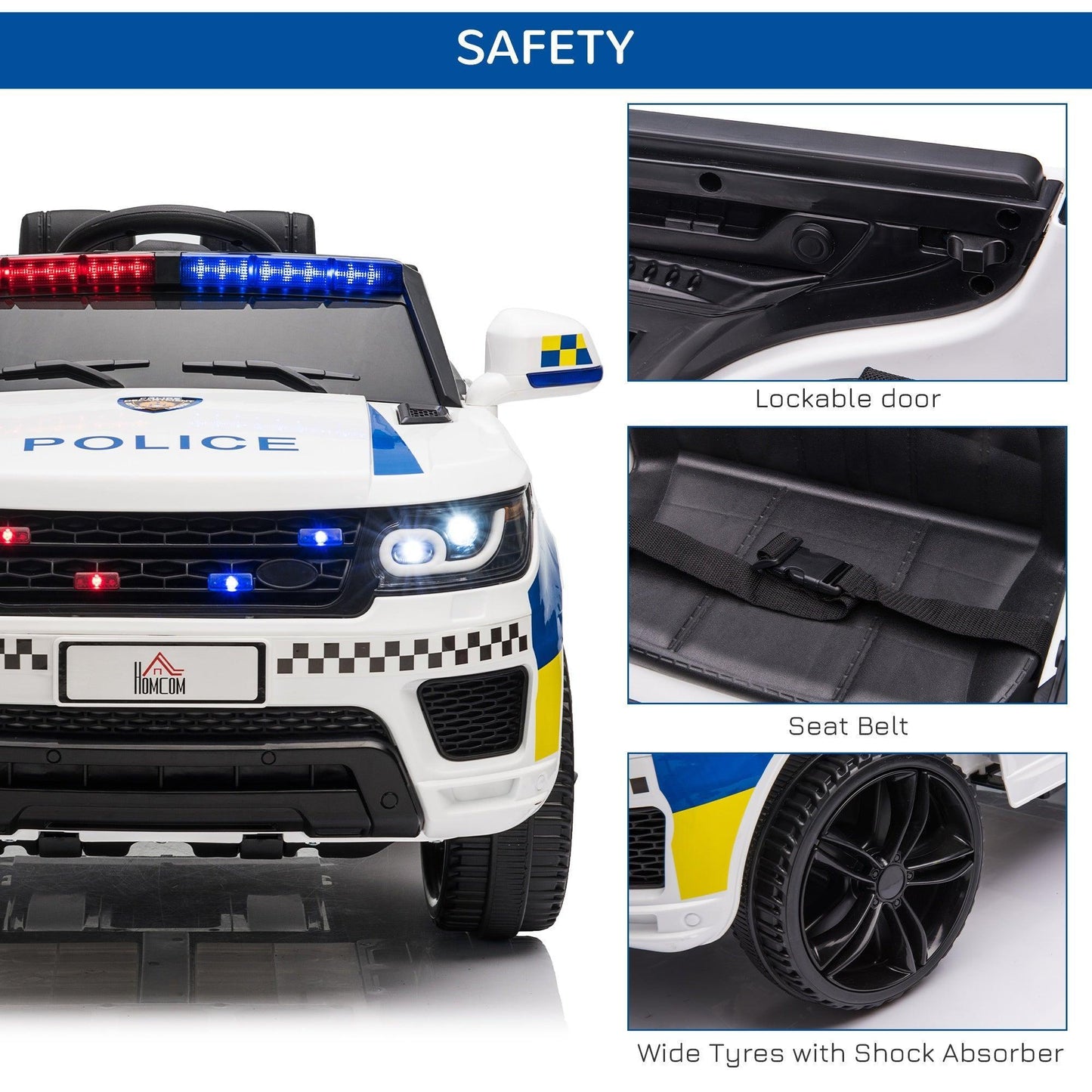HOMCOM Kids Police Car: 12V Ride-On with Remote Control - ALL4U RETAILER LTD
