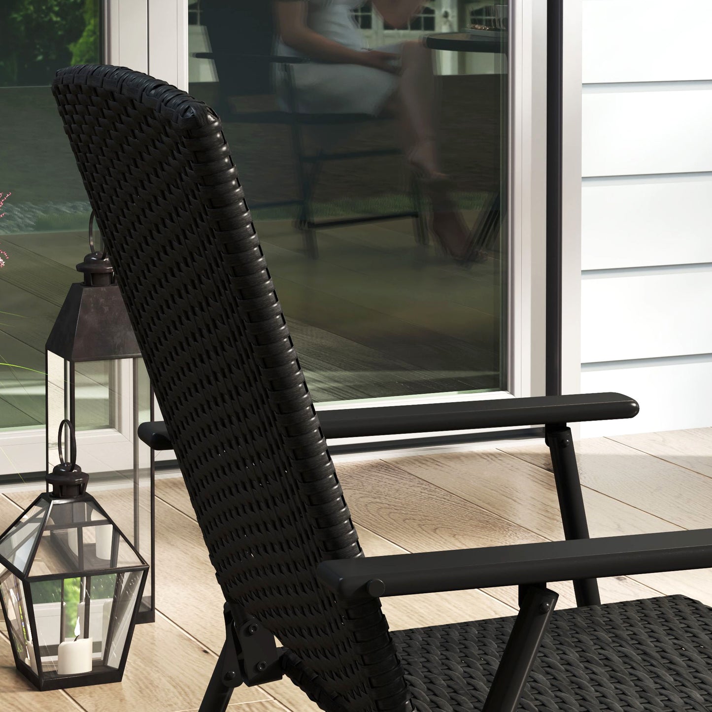 Outsunny Set of Four Folding Rattan Chairs Black Weather Resistant Outdoor Patio Seating