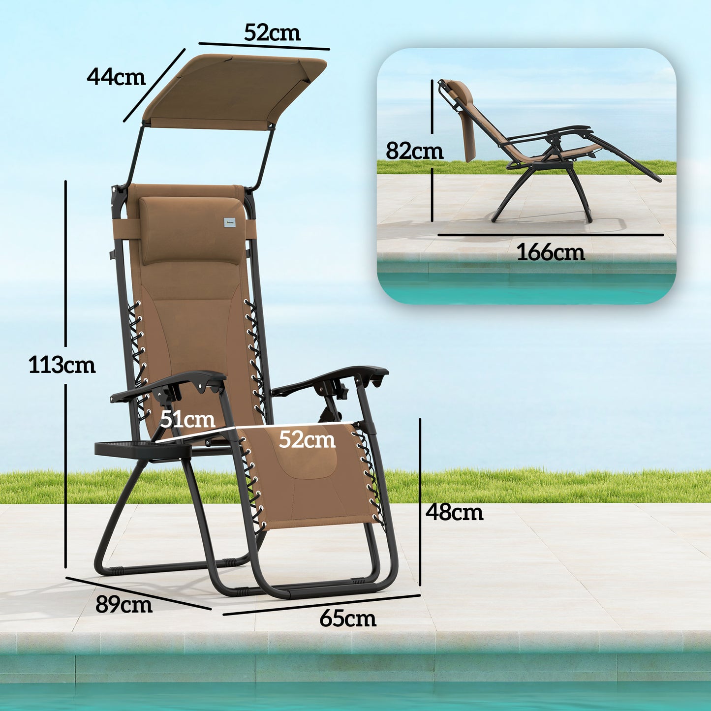Outsunny Zero Gravity Lounger Chair Set Of 2 Folding Reclining Chairs With Shade Cover Cup Holder For Poolside Camping