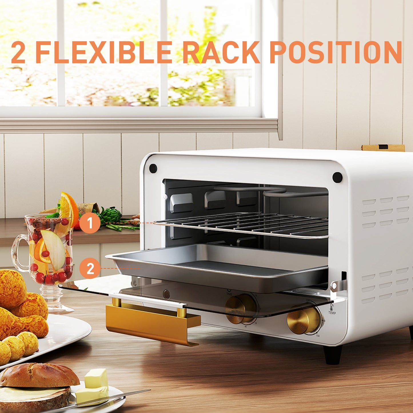 Homcom 12L Multifunction Countertop Toaster Oven With Glass Door 750W Adjustable Temperature And Timer White