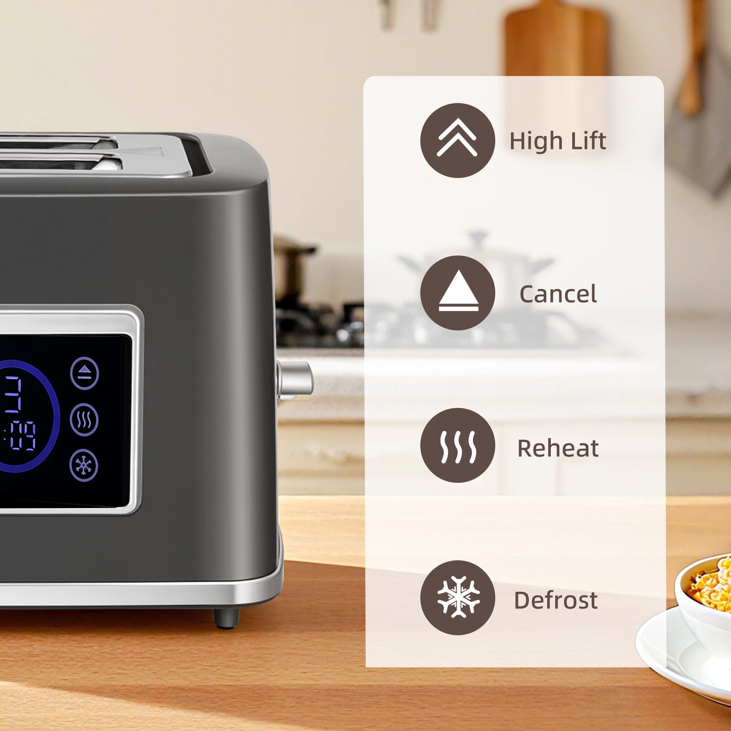 HOMCOM Touch Screen Kettle And Toaster Set In Grey With 3000W Fast Boil 1.7L And Six Temperature Presets Keep Warm