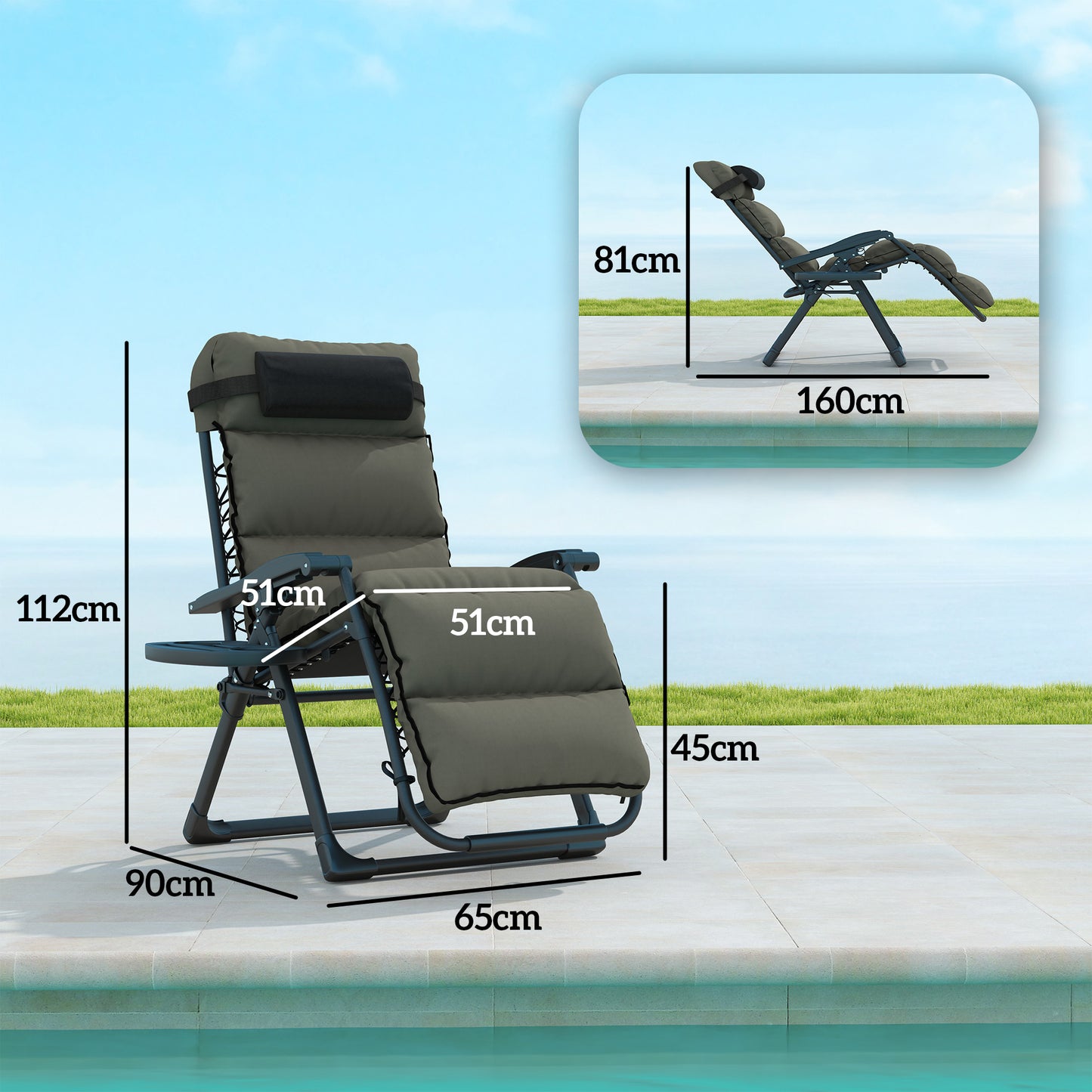 Outsunny Two Pack Adjustable Reclining Sun Loungers With 10 Cm Cushions In Grey For Outdoor Patio