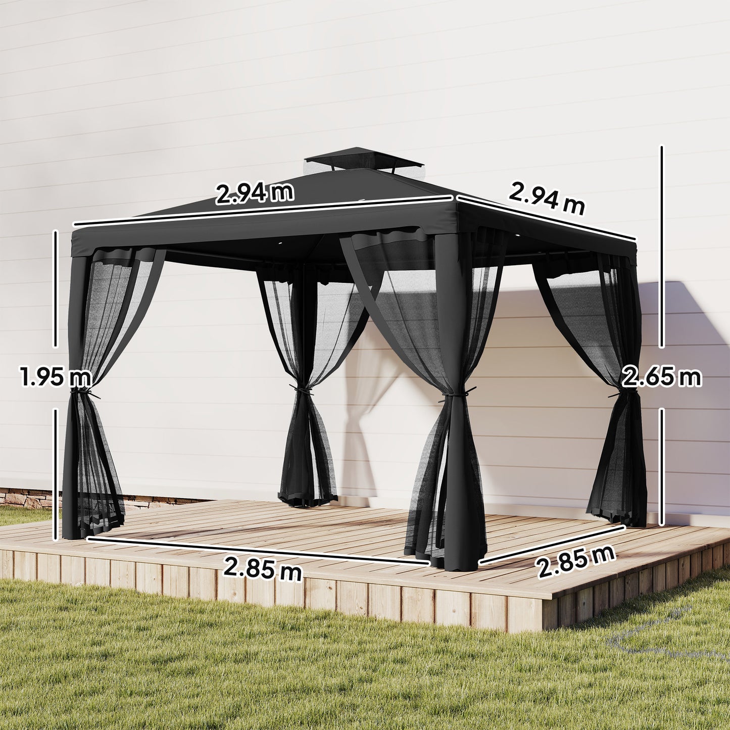Outsunny 3x3m Metal Gazebo Garden Pavilion With Double Roof Outdoor Canopy Shelter And Mesh Sidewalls Black