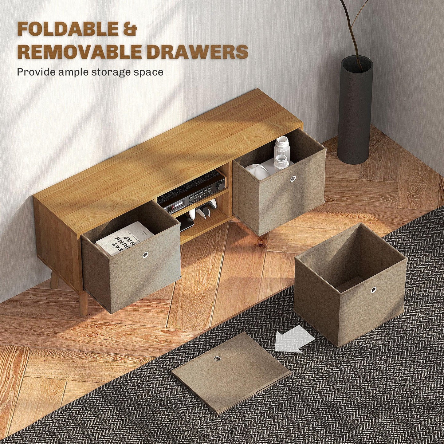 Modern Brown HOMCOM TV Stand with Foldable Storage Drawers for 50" Screens - ALL4U RETAILER LTD