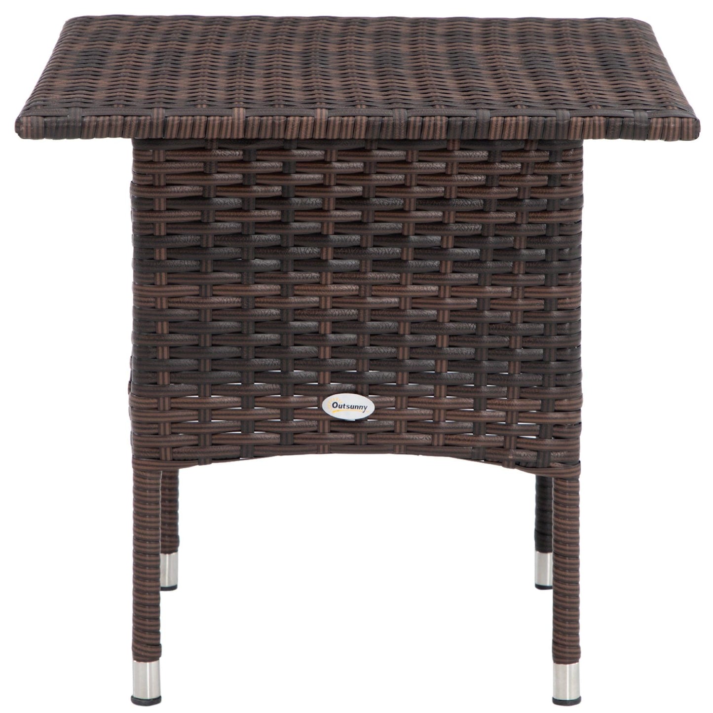 Outsunny Outdoor Rattan Side Table Coffee Table with Plastic Board, Full Woven Table Top for Patio, Garden, Balcony, Mixed Brown - ALL4U RETAILER LTD