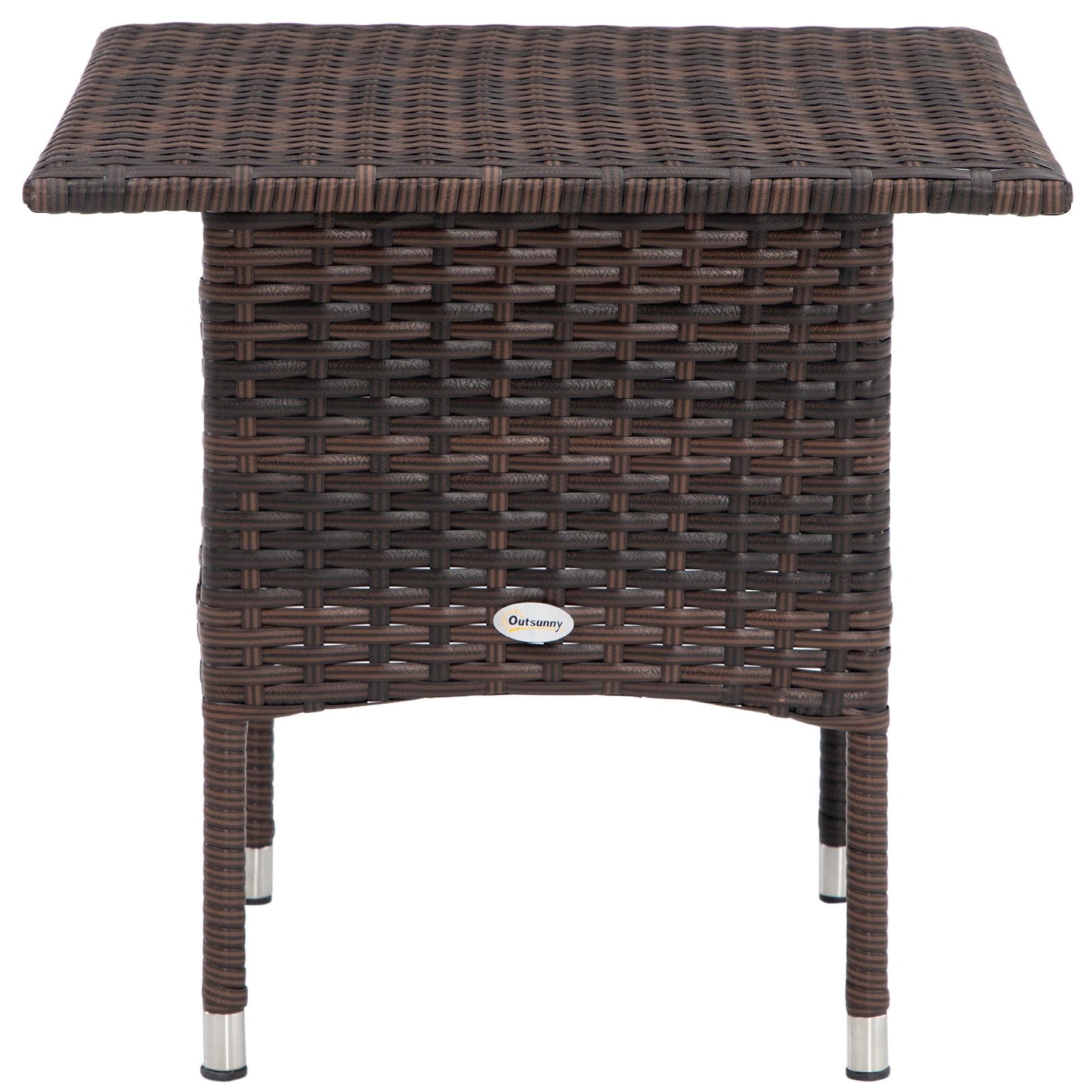 Outsunny Outdoor Rattan Side Table Coffee Table with Plastic Board, Full Woven Table Top for Patio, Garden, Balcony, Mixed Brown - ALL4U RETAILER LTD