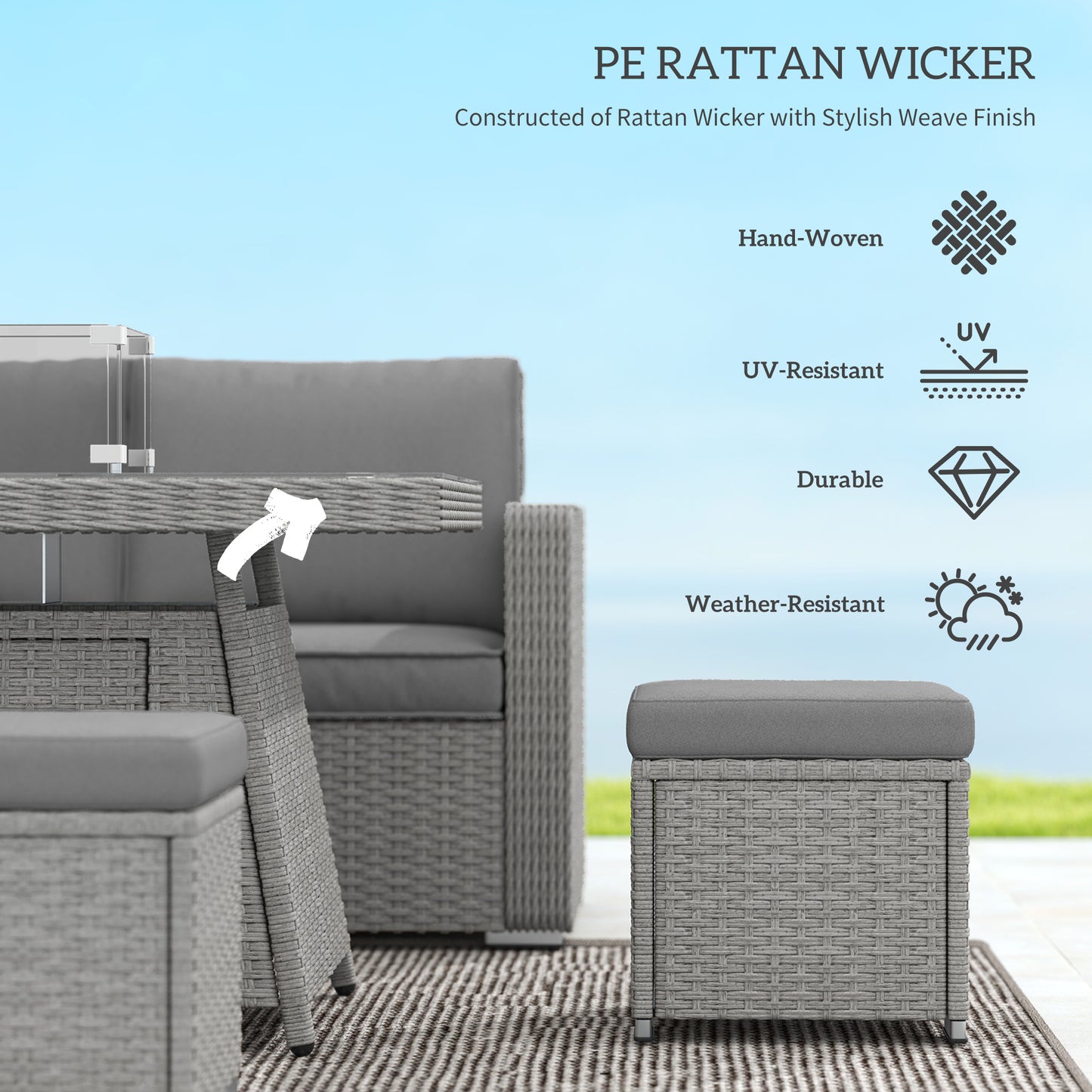 Outsunny All Season Patio Sofa Set 7 Piece Rattan Fire Pit Furniture Set For Cozy Patio Evenings Grey