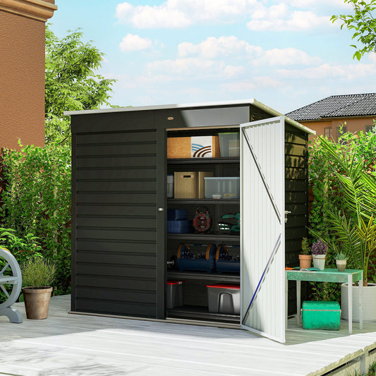 Outsunny 6x4ft Metal Garden Storage Shed With Lockable Door And Garden Gloves For Patio Tools And Rubbish Bins Dark Grey