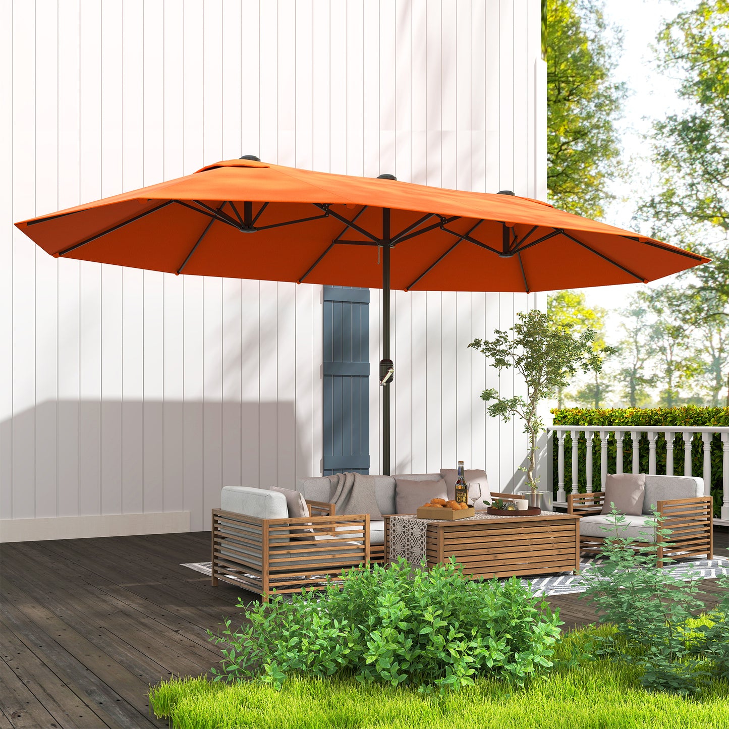 Outsunny 4.6m Double Garden Parasol Orange Sun Shelter With Durable Metal Frame And 12 Rib Canopy