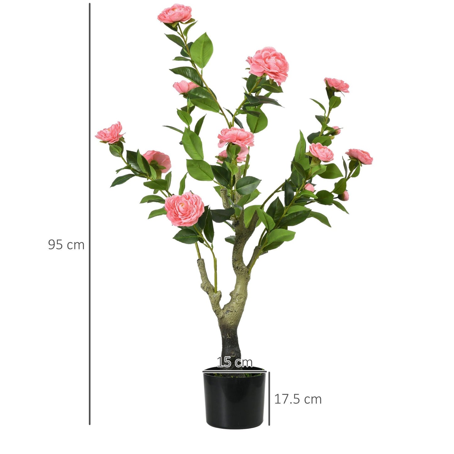 HOMCOM Artificial Plant Camellia Flower in Pot, Fake Plant for Indoor Outdoor, 95cm, Pink - ALL4U RETAILER LTD