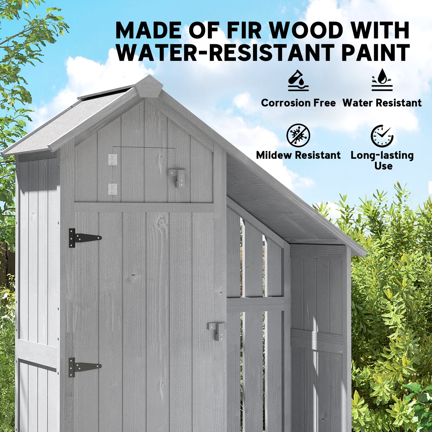 Outsunny Garden Outdoor Storage Shed With Three Shelves Tilt Roof Firewood Rack Log Carrier 129L x 51.5W x 180H cm