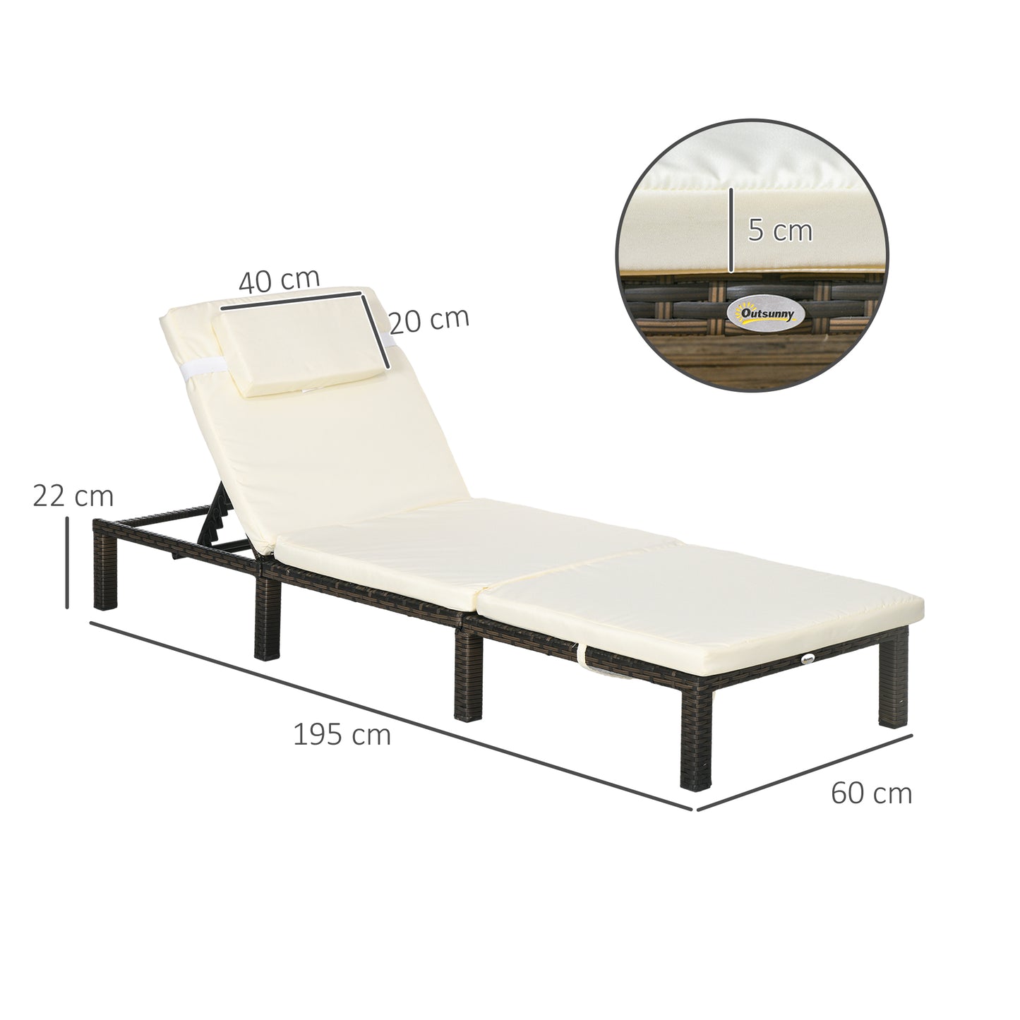 Outsuny Cream White Adjustable Rattan Lounge Chairs Set of 2 with Cushions for Outdoor Relaxation - ALL4U RETAILER LTD